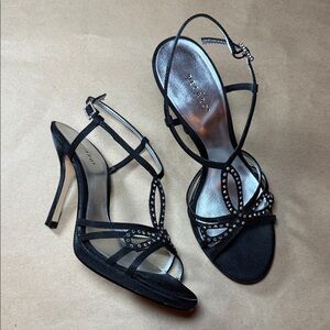 PESARO Black Strappy Heels w/ Silver Accents - Elegant Women’s Sandals, Size 8.5